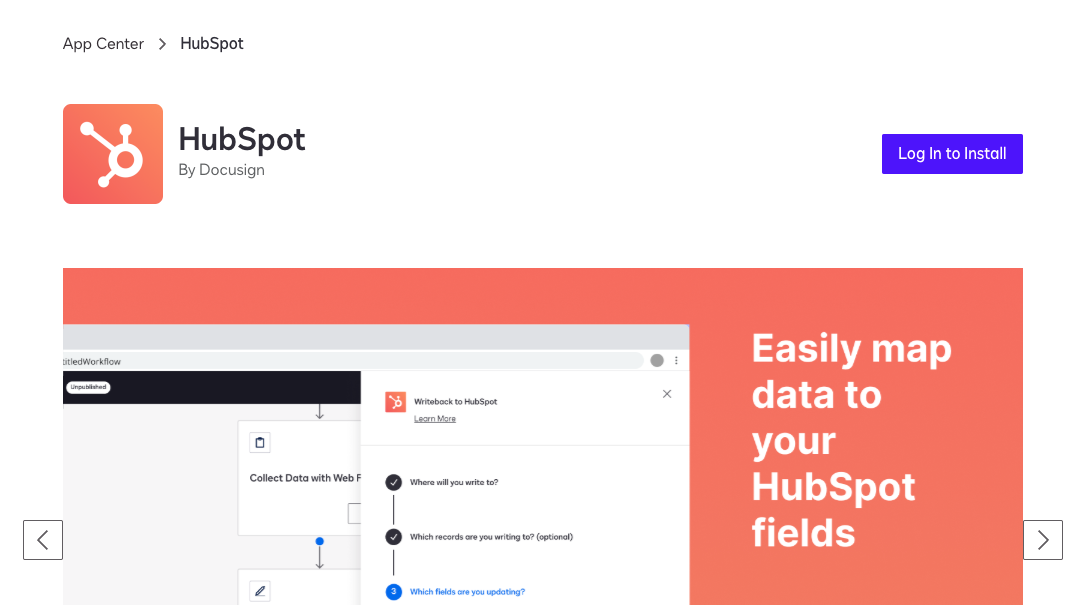 Install HubSpot app from Docusign app center